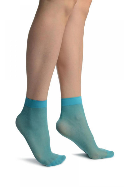 Blue With Fine Lurex Ankle High Socks