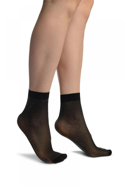 Black With Fine Lurex Ankle High Socks