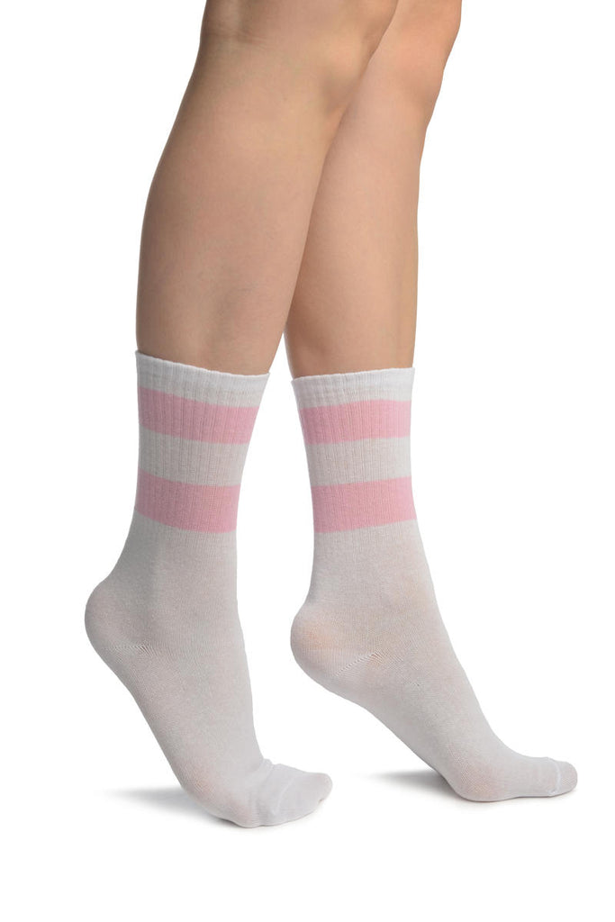 Pink Stripes On White (Referee) Ankle High Socks