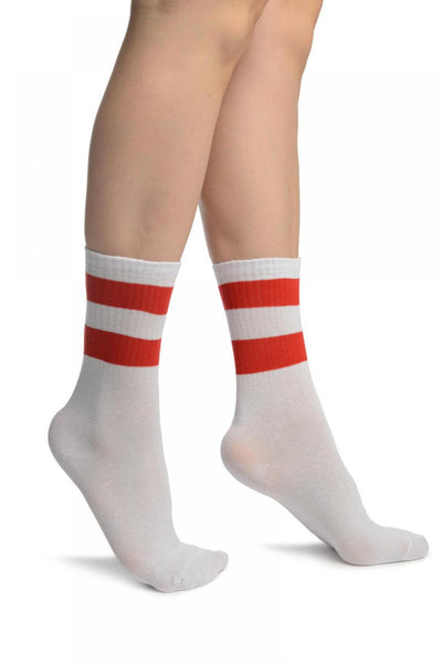 Red Stripes On White (Referee) Ankle High Socks