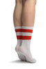 Red Stripes On White (Referee) Ankle High Socks