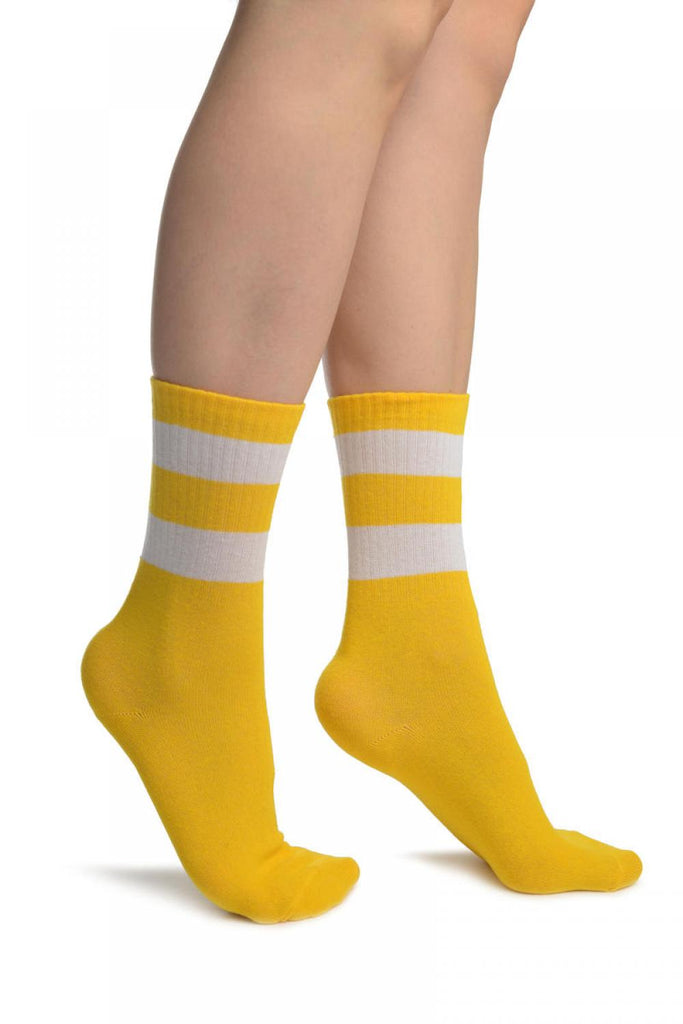 White Stripes On Yellow (Referee) Ankle High Socks