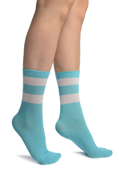 White Stripes On Blue (Referee) Ankle High Socks