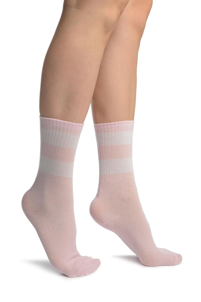 White Stripes On Pink (Referee) Ankle High Socks