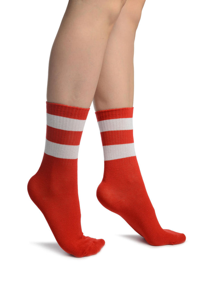 White Stripes On Red (Referee) Ankle High Socks