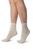White With Crocheted Stripes Ankle High Socks