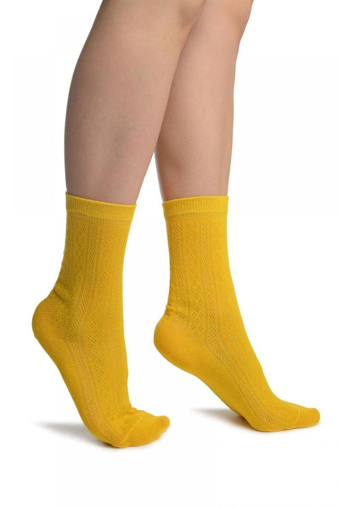 Yellow With Crocheted Stripes Ankle High Socks