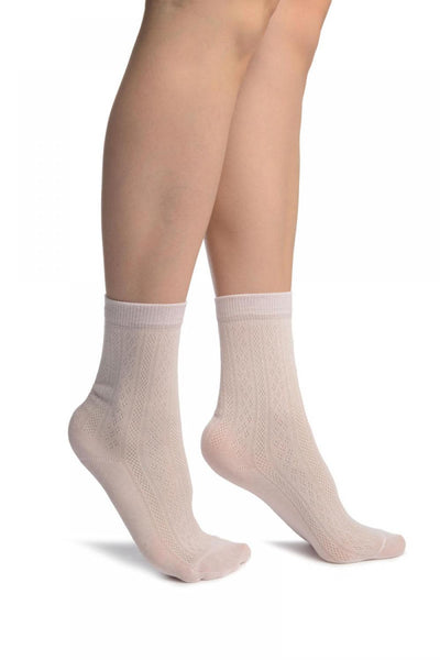 Pink With Crocheted Stripes Ankle High Socks
