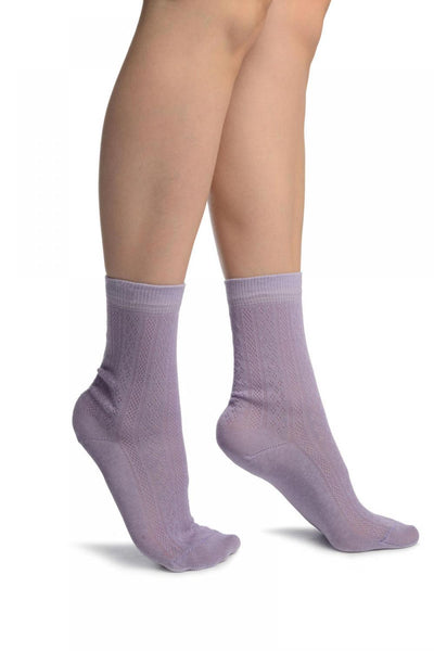 Lilac With Crocheted Stripes Ankle High Socks