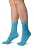 Blue With Crocheted Stripes Ankle High Socks