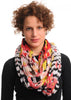 Red & Pink Flowers With Black & White Stripes on Black Snood Scarf