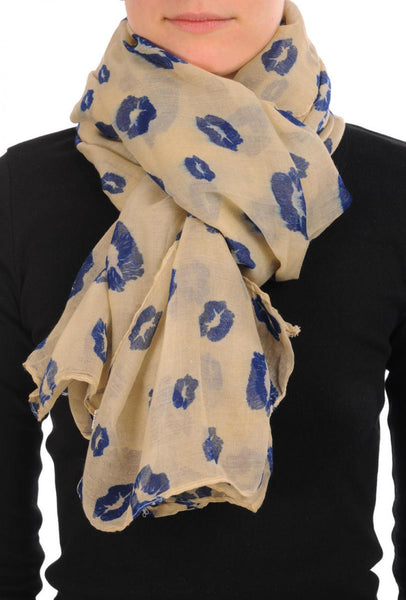 Beige With Navy Blue Lips Unisex Scarf & Beach Sarong
