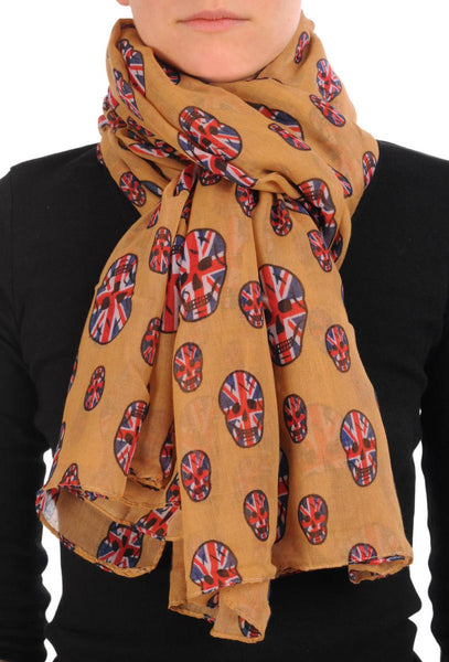 Mocha With British Flag Skull Unisex Scarf & Beach Sarong