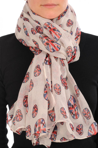 Linen Beige With British Flag Skull Unisex Scarf & Beach Sarong