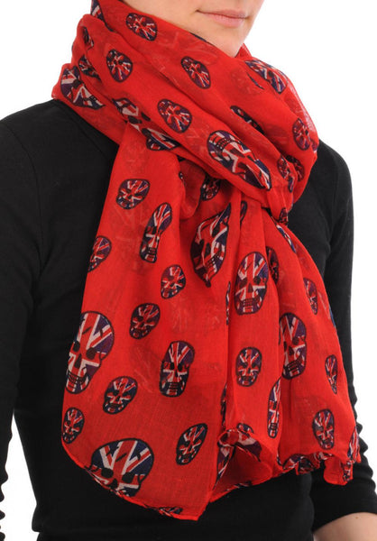 Red With British Flag Skull Unisex Scarf & Beach Sarong