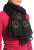 Black With Gold Studded Peace Signs Unisex Scarf & Beach Sarong