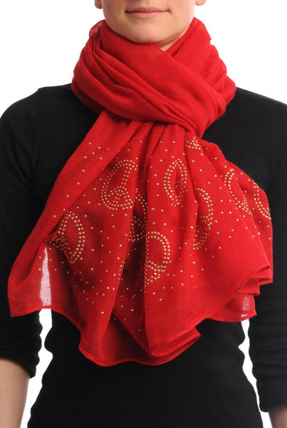 Red With Gold Studded Peace Signs Unisex Scarf & Beach Sarong