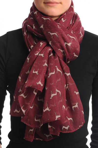 Burgundy With Cute Beige Dogs Unisex Scarf & Beach Sarong