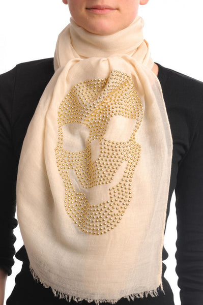 Cream With Large Gold Studded Skull Unisex Scarf & Beach Sarong