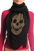 Black With Large Gold Studded Skull Unisex Scarf & Beach Sarong