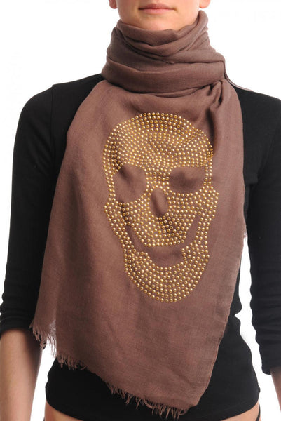 Brown With Large Gold Studded Skull Unisex Scarf & Beach Sarong