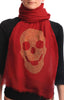 Dark Red With Large Gold Studded Skull Unisex Scarf & Beach Sarong