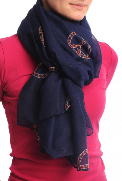 Navy Blue With Leopard Peace Signs Unisex Scarf & Beach Sarong