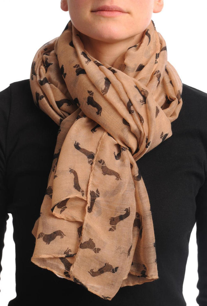 Khaki With Brown Dogs Unisex Scarf & Beach Sarong