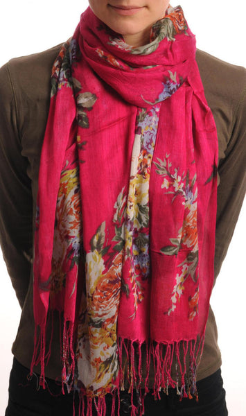 Vintage Impressionist Flowers With Tassels On Dark Pink