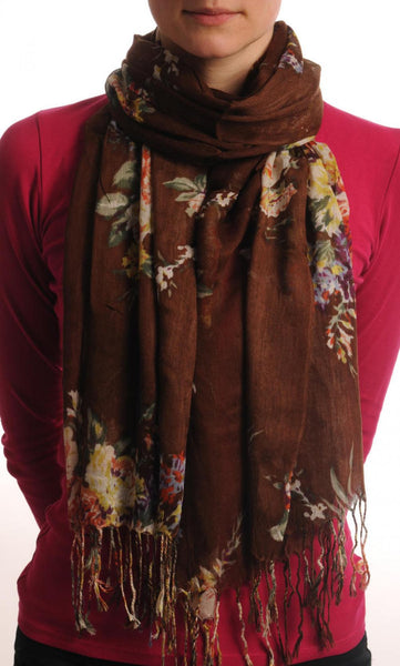 Vintage Impressionist Flowers With Tassels On Brown