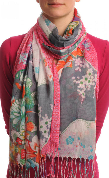 Turkish Flowers With Tassels On Grey With Pink Edge