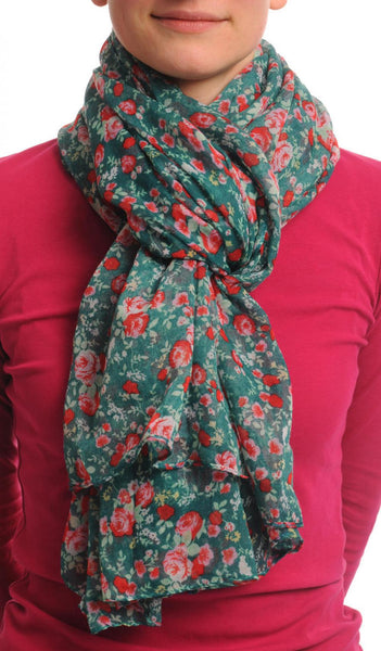 Small Roses On Pine Green Unisex Scarf & Beach Sarong