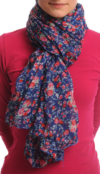 Small Roses On Blue Unisex Scarf & Beach Sarong