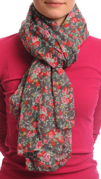 Small Roses On Grey Unisex Scarf & Beach Sarong
