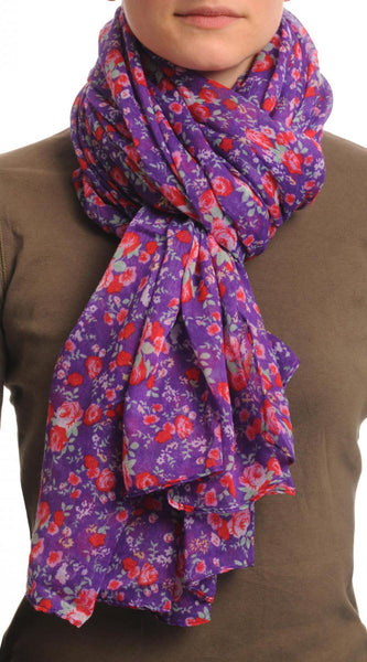 Small Roses On Purple Unisex Scarf & Beach Sarong