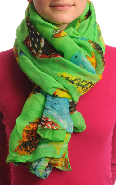 Exotic Birds On Bright Green Unisex Scarf & Beach Sarong