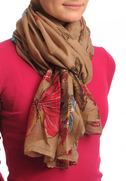 Colourful Butterflies On Dark Mocha Unisex Scarf & Beach Sarong