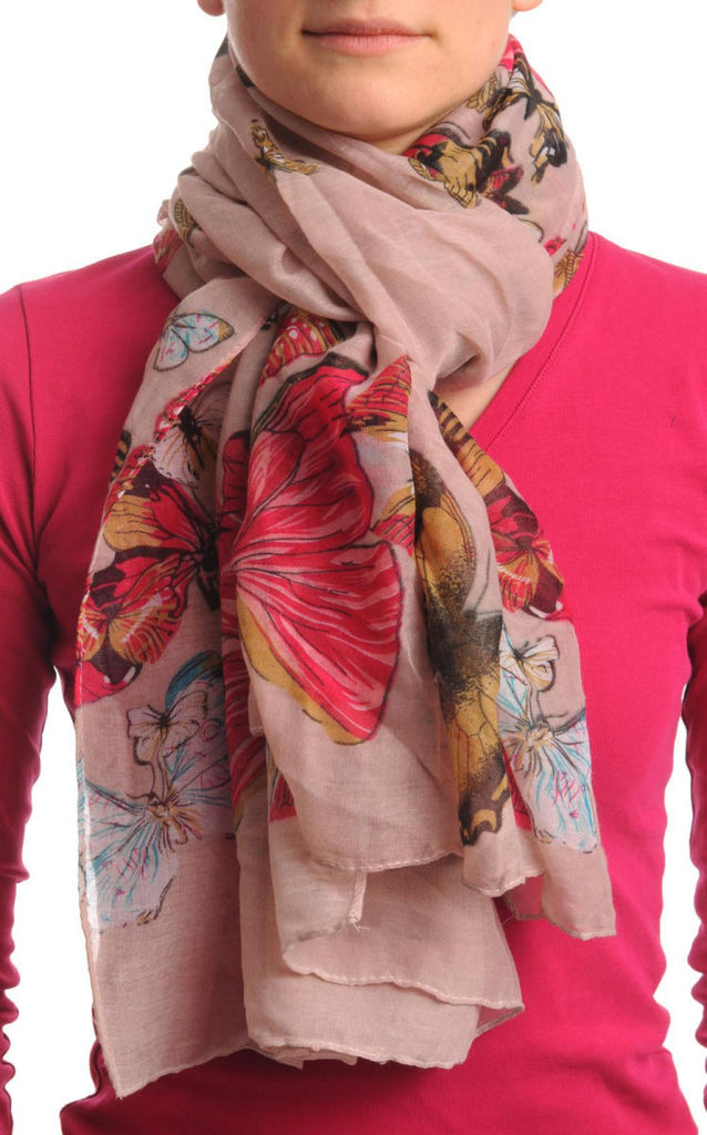 Colourful Butterflies On Soft Pink Unisex Scarf & Beach Sarong