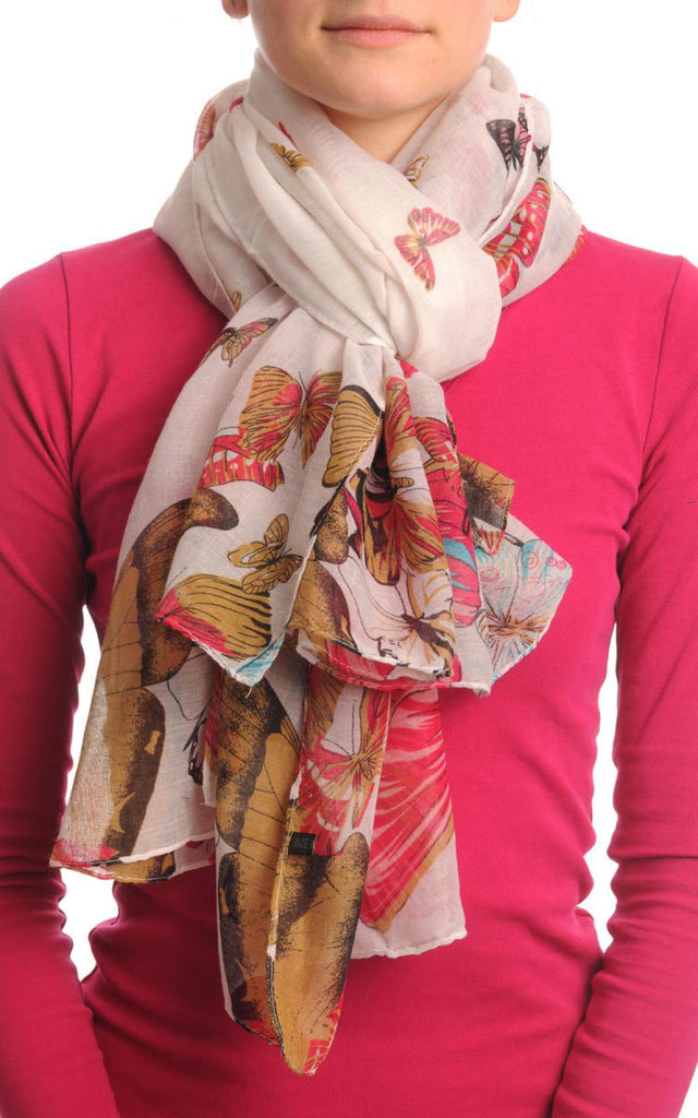 Colourful Butterflies On White Unisex Scarf & Beach Sarong