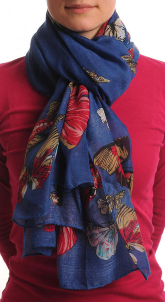 Colourful Butterflies On Navy Blue Unisex Scarf & Beach Sarong