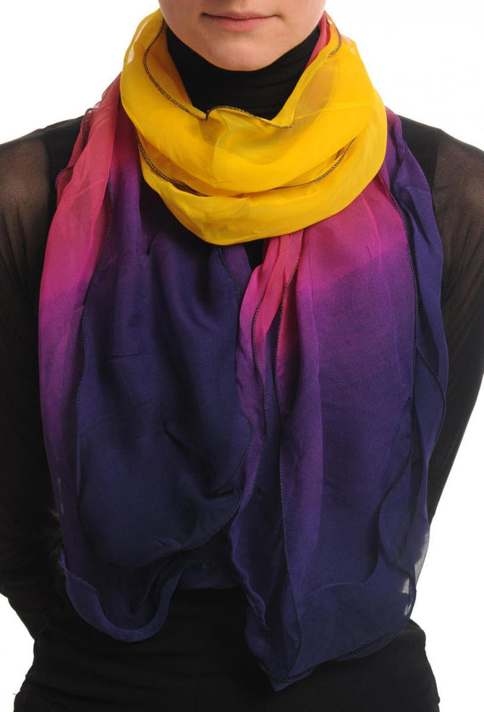Yellow Berry Red & Purple Double Layered Chiffon Ombre