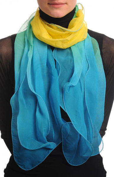 Blue & Yellow Double Layered Chiffon Ombre