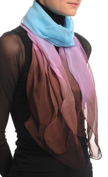 Blue Pink & Brown Double Layered Chiffon Ombre