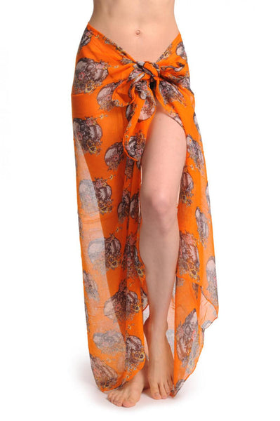 Skulls With Flowers On Orange Unisex Scarf & Beach Sarong
