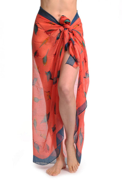 Colourful Birds On Dark Pink With Blue Edge Unisex Scarf & Beach Sarong