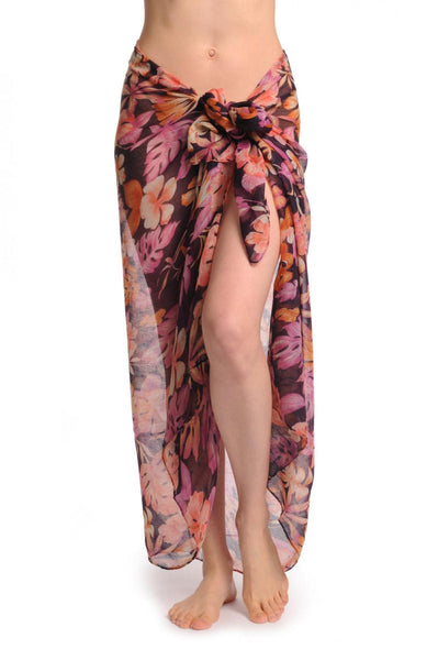 Pink & Orange Palm Leaves On Purple Unisex Scarf & Beach Sarong