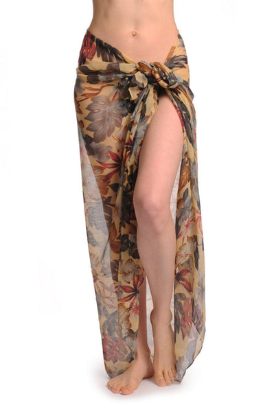 Grey & Brown Palm Leaves On Mocha Unisex Scarf & Beach Sarong