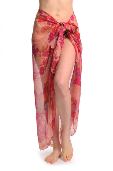 Dark Pink & Blue Vintage Flowers On Pink Unisex Scarf & Beach Sarong