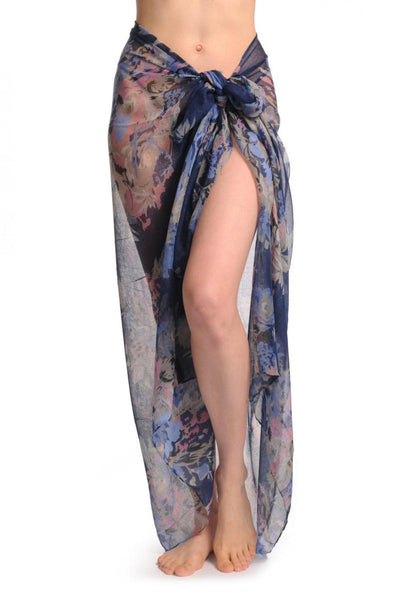 Blue & Pink Vintage Flowers On Navy Blue Unisex Scarf & Beach Sarong