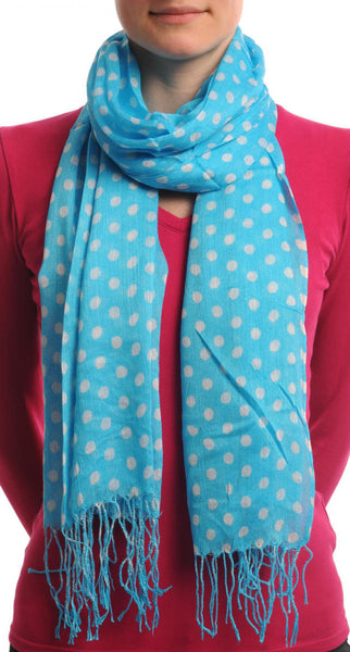 White Polka Dots On Maya Blue With Tassels